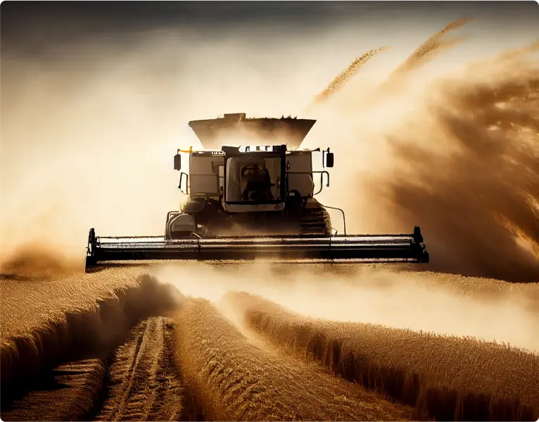 Máquina em plantação de soja